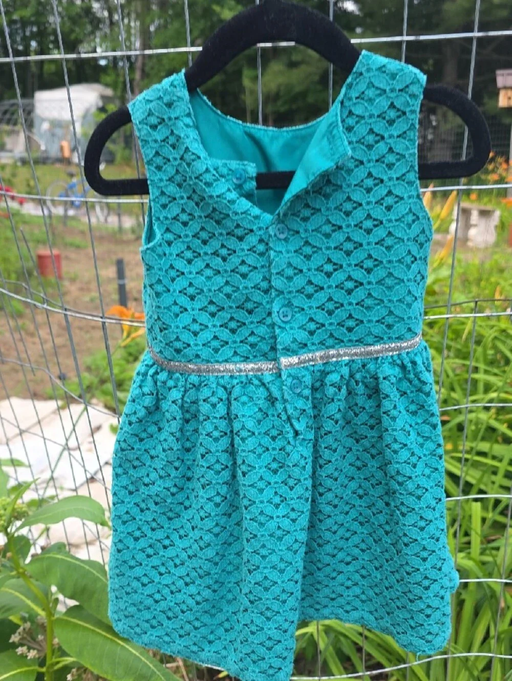Carter's Teal Lace Party Dress with Silver Bow Belt